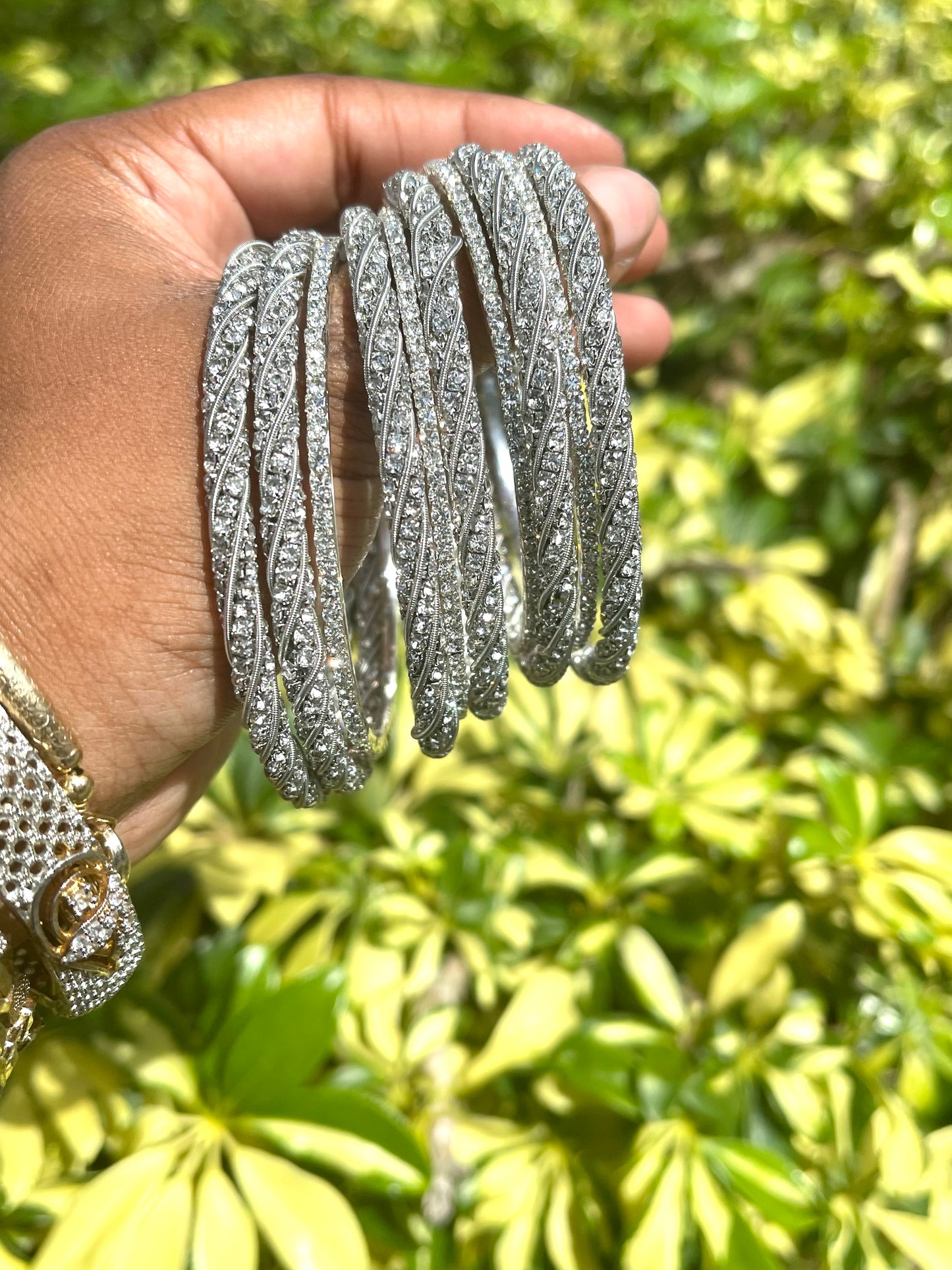 Silver Bling Bangles Size 5”