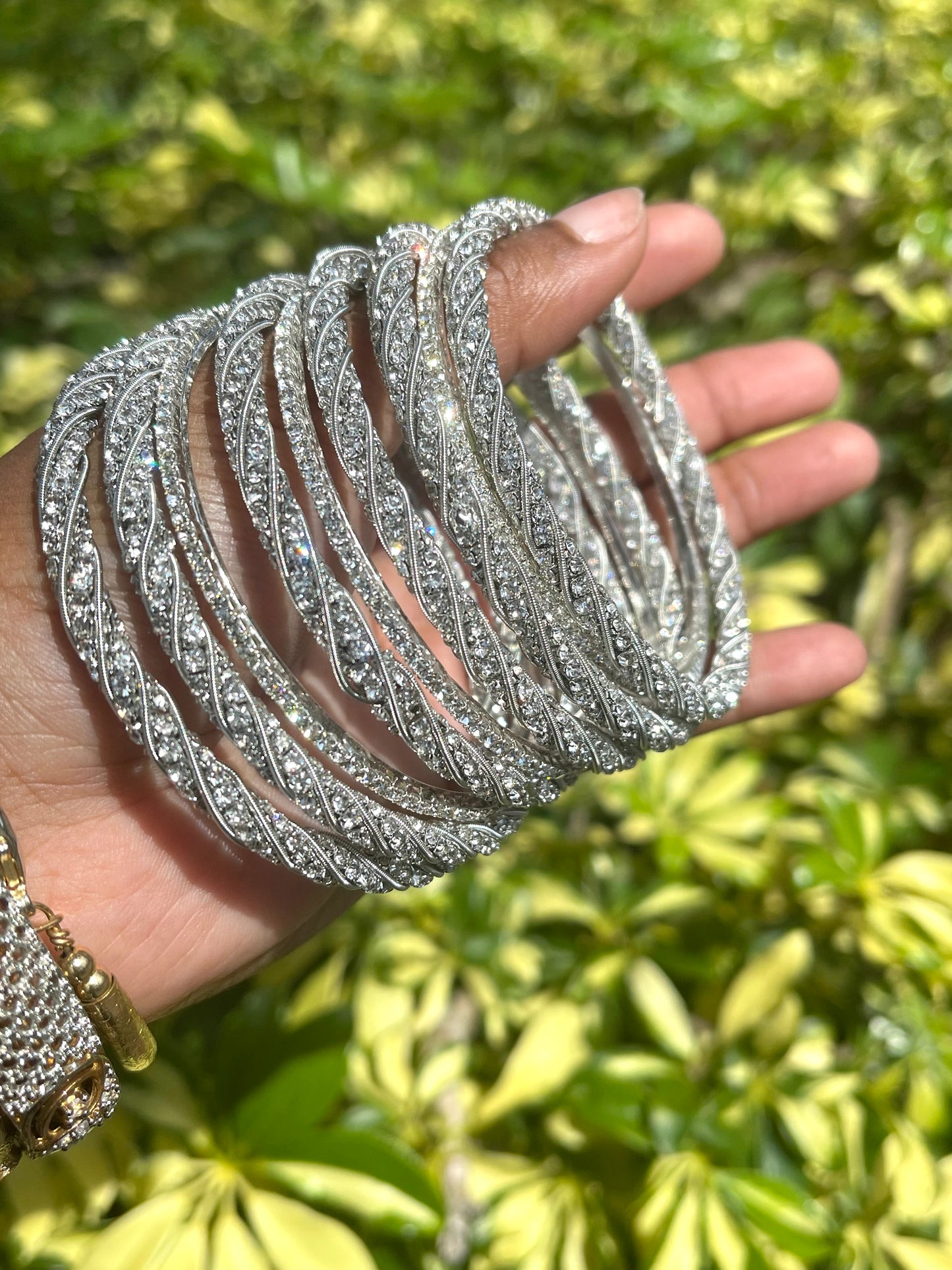 Silver Bling Bangles Size 5”